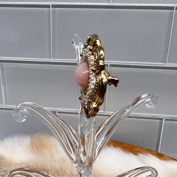 Antique Style Victorian Brooch Pink Cabochon Edwardian Seed Pearl Pin Vtg Avon? - Picture 6 of 8